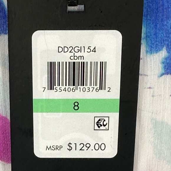 DKNY Short Sleeve Floral Print Faux Wrap Midi Dress - Purple Blue White - size 8 - Picture 9 of 11